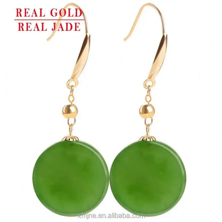 Certified Grade a Spinach Green Hetian Jade Green Jade Eardrops Women's 18K Gold Inlaid Natural Jade Ball Bead Earrings