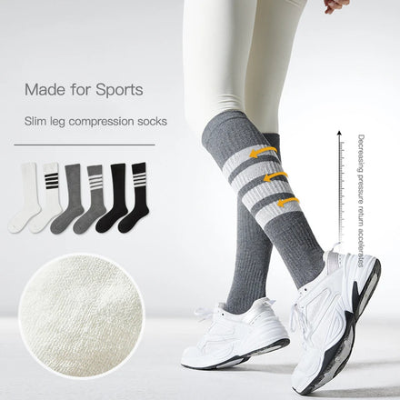 Thick Jk Long Tube Sports Socks 100% Cotton Female Stripe Calf Pressure Socks Rope Skipping Compression Running Socks