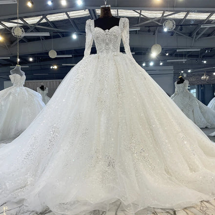 Jancember MN97-1 New Design Fashion Elegant Sweetheart Neck Long Sleeve Ball Gown Wedding Dresses