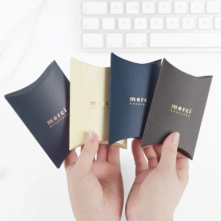 Merci Custom Logo Paper Jewelry Box Hot Stamping Small Pillow Box Gift Candy Packaging Carton Small Folding Gift Box