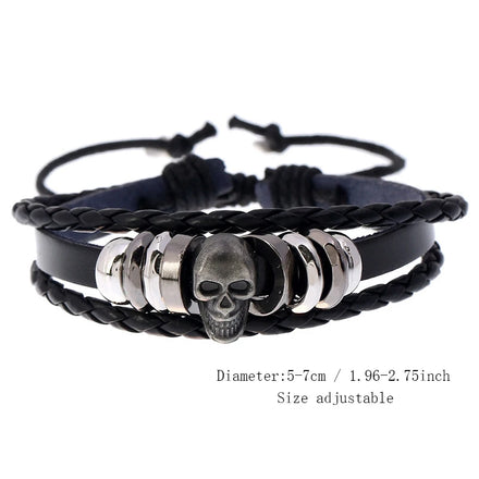 New Design Metal Skull Accessories Leather Bracelet Handmade Beaded Skeleton Jewelry Charm Bracelet for Men and Women