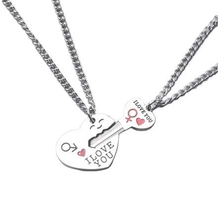 Tarnish Free You Hold the Key to My Heart Love Red Heart Lock Shaped Key Chain Couple Necklace Jewelry Sets for Valentines Day