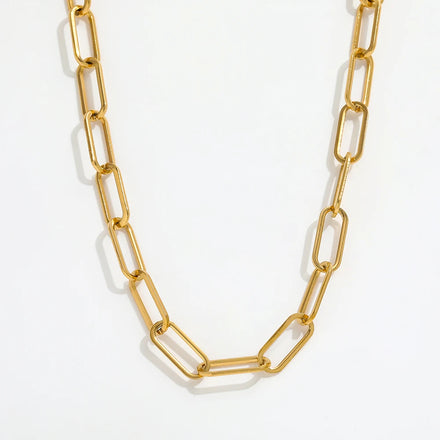 Fenny 18K PVD Plated Simple Versatile Paper Link Clip Chain Necklace Tarnish Free&No Fade Stainless Steel Jewelry Wholesale