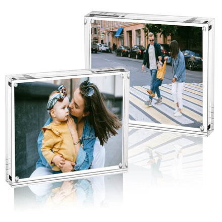 Free Stand Clear Mini Acrylic Cylinder Picture Frame Double Sided Magnet Gift Small Photo Frame Desktop Display