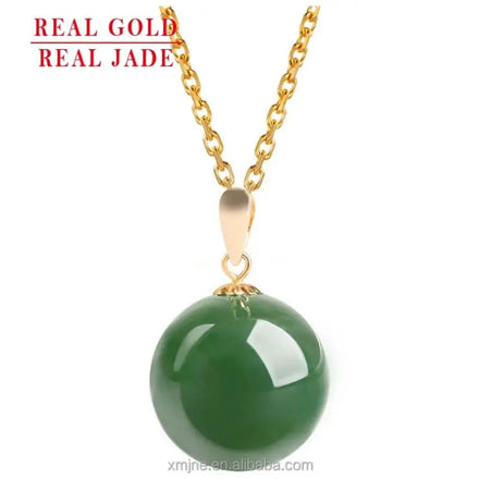 Certified Spinach Green Hetian Jade Green Jade Ball Pendant 18k Gold Natural Jade Pendant Necklace for Men and Women