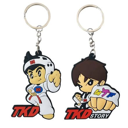 Factory Wholesale Custom Pvc Cartoon Figure Taekwondo Key Chain Cheap Rubber Keychains