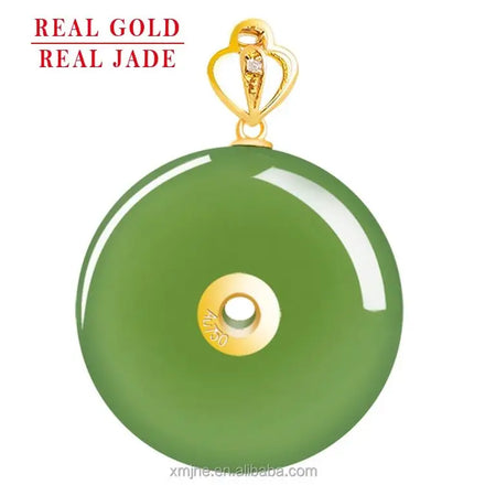 Certified Grade a Natural Hotan Jade Green Jade 18K Gold Inlaid Spinach Beryl Jade Pendant Necklace for Women