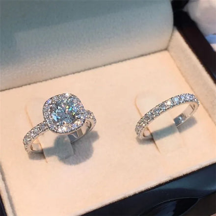 Customize square Zircon Engagement Wedding Ring Women 2 Pcs Set Jewelry 925 Sterling Silver Ring Couple Fashion Jewelry Rings