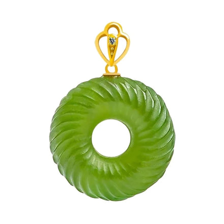 Certified Class a Natural Hotan Jade Green Jade Line 18K Gold Inlaid Spinach Green Jade Pendant Women's Necklace