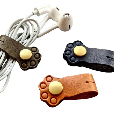 Cute Cat Claw Style Leather Buckle Winder Headphone Data Cable Winder with Spot Key Chain