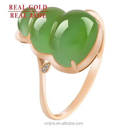 Certified Grade a Cat's Eye Spinach Green Hetian Jade Green Jade Gourd Natural Jade 18K Rose Gold Female Ring Fashion Ring