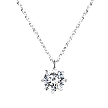 Classic 925 Sterling Silver Solitaire Diamond 7mm VVS Moissanite Rhodium Plated Women's Necklace with GRA Certificate