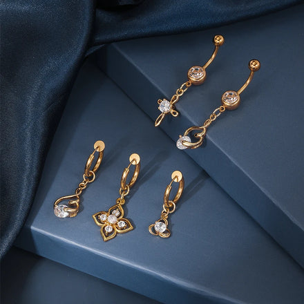 POENNIS Children's Wedding Fashion Belly Rings Stainless Steel 14k 18k 22k Gold Plated Hypoallergenic Cloud Cross Pendant