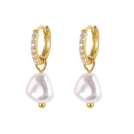 Elegant 18K Gold Plated Micron CZ Baroque White Pearls Earring High Quality Brass Wedding Jewelry for Women
