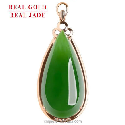 Certified Grade a Spinach Green Hetian Jade Green Jade Water Drop Pendant 18K Gold Natural Jade Pendant Necklace Men and Women