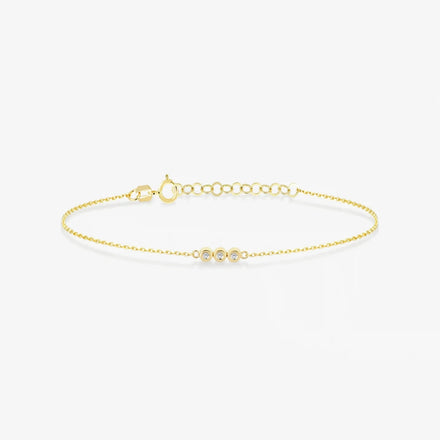 New Arrived 18K Gold Plated Three Bezel Setting Diamond White CZ Thin Chain Bracelet in 925 Sterling Silver