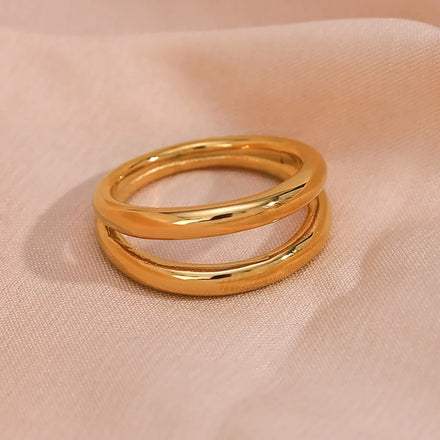 Minimalist Double Layer 18K Gold Plated Ring Stainless Steel Sample Engagement Rings