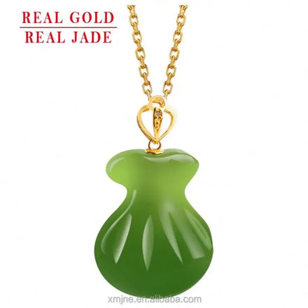 Certified Grade a Natural Spinach Green Hotan Jade Green Jade Lucky Bag Money 18K Gold Inlaid Jade Necklace Pendant Lady
