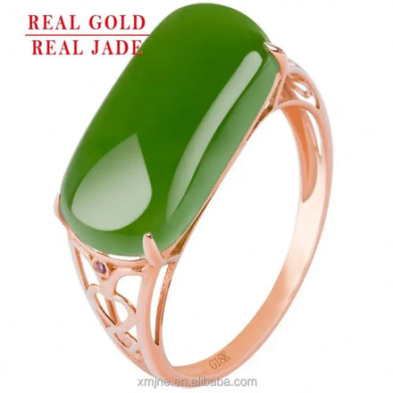 Certified Grade a Old Materials Spinach Green Hetian Jade Green Jade Natural Jade 18K Gold Inlaid Saddle Ring Female Fashion