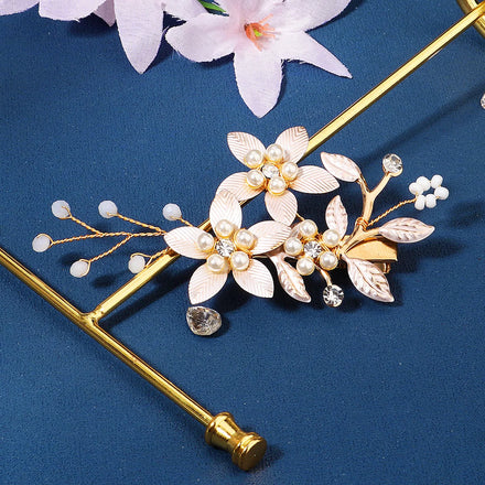 Handmade Luxury Crystals Rhinestones Flower Gold Leaf Hair Accessories Headpiece Wedding Barrettes Hair Clips
