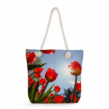 Hot Selling Women's Summer Travel Tote Beach Bag Customized New Source with Flower Print Zipper Closure Low Quantity
