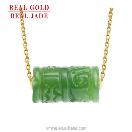 Certified Grade a Spinach Green Hotan Jade Green Jade Lucky Pendant 18K Gold Natural Jade Pendant Necklace for Men and Women