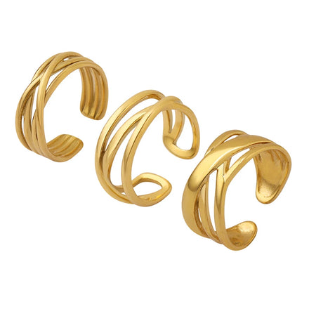 Rose Gold Plated French Overlapping Geometric Multilayer Stainless Steel Wedding Band Ring