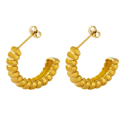 Fashion Minimalist Threaded C Shaped Earrings Stainless Steel Stylish Ear Jewelry for Birthday Gift and Daily Casual Wear