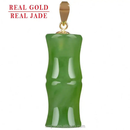 Certified Grade a Spinach Green Hetian Jade Green Jade Bamboo 18K Gold Embedded Natural Jade Necklace for Men and Women