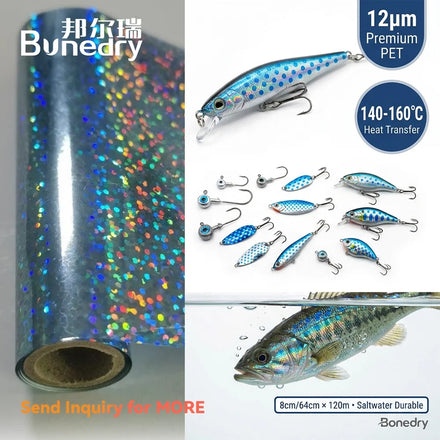 Holographic Blue Polka Dot Hot Stamping Foil for Fishing Lure DIY 8cm 64cm PET Laser Foil Roll for Hard Bait