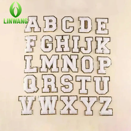 Crystal Patches White Pearl Letter Patches Handmade Rhinestone A-Z Alphabet 8cm Chenille Letter Patches Iron on for Clothing Hat