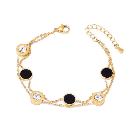 New Trend Fashion Geometric Jewelry Stainless Steel Gold Plated Roman Letter Zircon White Fritillaria Women Luxury Bracelet