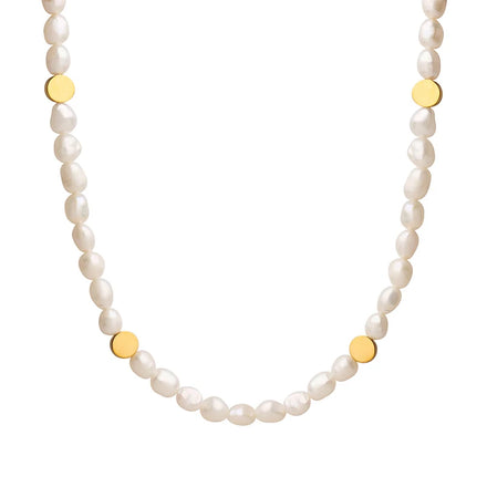 Newest Product Necklace Stainless Steel Freshwater Pearl Necklace with Gold Beans Woman