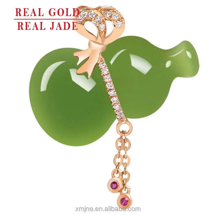 Certified Grade a Natural Hetian Jade Green Jade Calabash 18K Gold Inlaid With Jade Stone Men's Necklace Women's Pendant