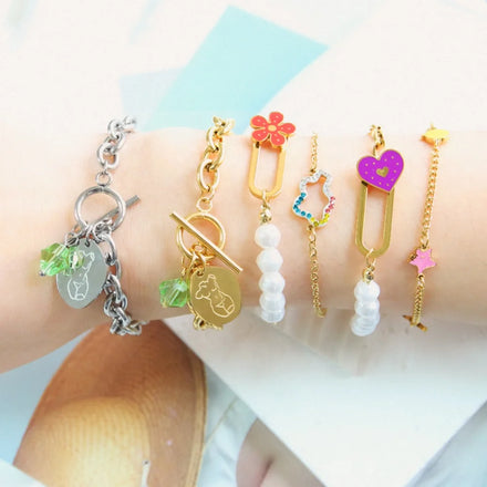 18K Gold PVD Stainless Steel Fashion Women Jewelry Bracelets Exquisite Pearl Zirconia Chain Creative Charm Ot Buckle Bracelet