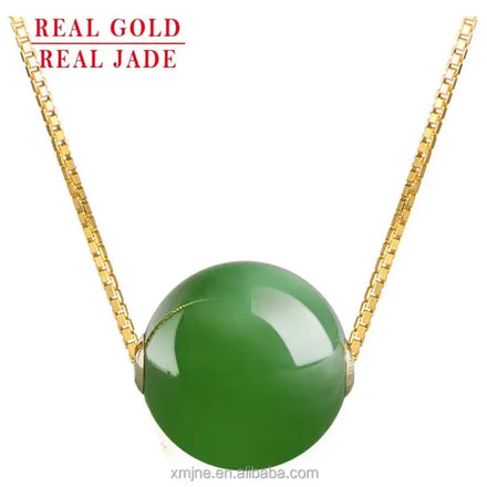 Certified Grade a Spinach Green Hetian Jade Green Jade Ball Pendant 18K Gold Natural Jade Pendant Necklace for Women
