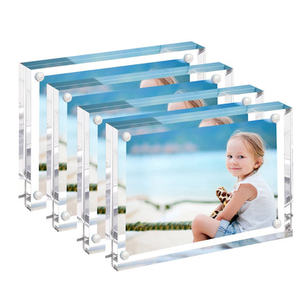 Clear Acrylic Magnetic Photo Frame Block Inches Picture Display Desktop Bookshelf StandingDouble Sided Thick Picture Frames