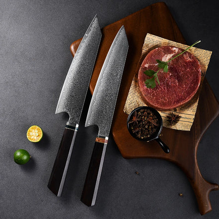 Custom 60HRC Damascus Steel VG10 Blade Japanese Chef Knife Professional Kitchen Knife Set with Ebony Handle