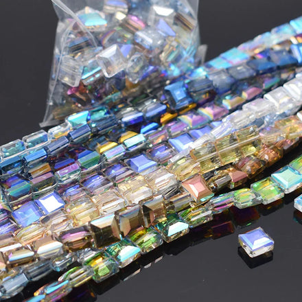 68pcs/lot 10x10x6mm Color Square Cube Faceted Crystal Glass Beads Loose Spacer Beads for Jewelry Making DIY Accessories