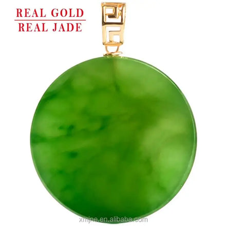 Certified Grade a Authentic Spinach Green Material Natural Jasper Round 18K Gold Necklace Men and Women's Jade Pendant