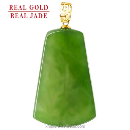 Certified Grade a Spinach Green Hotan Jade Green Jade Lucky Pendant 18K Gold Natural Jade Pendant Necklace for Men and Women