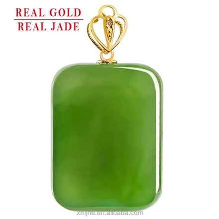 Certified Grade a Spinach Green and Tian Jade Green Jade Lucky Pendant 18K Gold Natural Jade Pendant Necklace for Men and Women