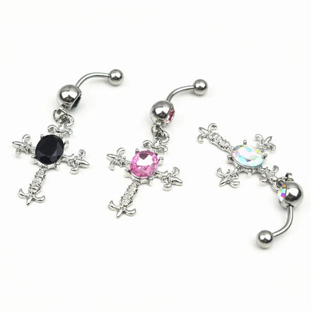 Popular Surgical Steel Crystal Pendant Belly Rings Women Body Piercing Jewelry Cross Navel Belly Rings