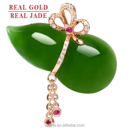 Certified Grade a Natural Old Material Hetian Jade Green Jade Gourd 18K Gold Jade Inlaid Men's Necklace Women's Pendant
