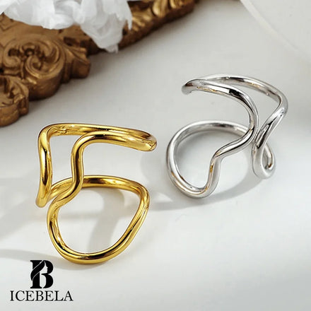 ICEBELA Handmade Geometric Line Ring Simple Adjustable Index 925 Sterling Silver Girls Design Layering Rings