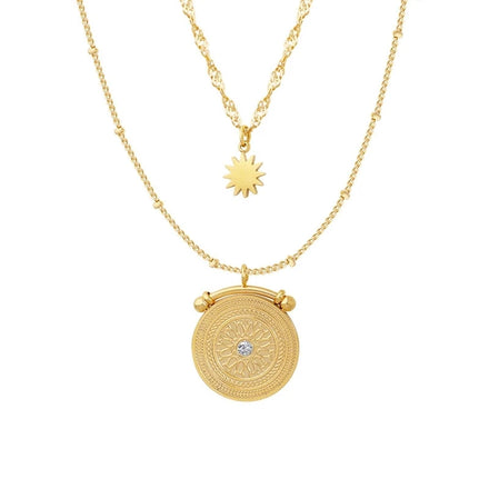 Women's Eight-Star Double-Layer Roman Zircon Necklace Gold Plated Stainless Steel Clavicle Chain Pendant Trendy Certified