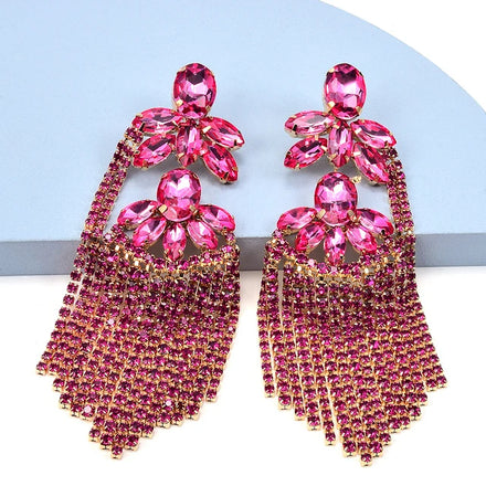 2023 New Arrivals 9 Colors Luxury Colorful Long Tassel Rhinestone Drop Earrings for Women Crystal Dangle Bridal Diamond Earrings
