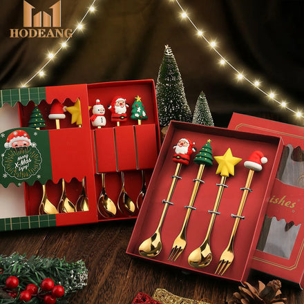 Gift Box Stainless Steel Flatware Set Christmas Cartoon Spoon Fork Sets