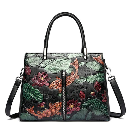 Custom New Retro Female Leather Bag Flowers Pu Leather Tote Bag Handbags Manufacturer Ladies Messenger Shoulder Bag