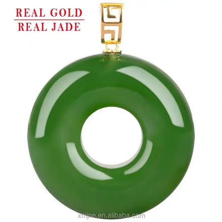 Certified Grade a Spinach Green Natural Hetian Jade Green Jade Safeness Ring 18k Gold Jade Necklace Men's and Women's